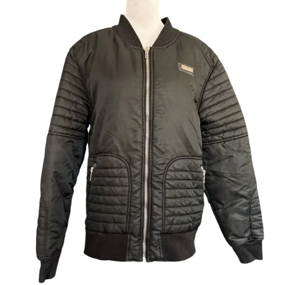 Rebel Minds Women's black puffer coat bomber jacket full zip sz‎ XL EUC